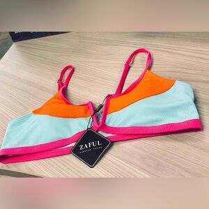 Zaful NWT Women Pink/ Orange/Blue Swimsuit Top Push Up V open Chest US-8/Large